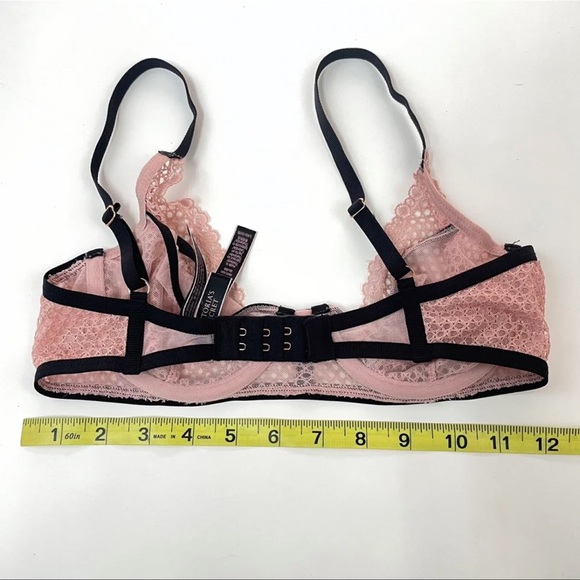 Victorias Secret Bra 32B Unlined Demi Black Pink Underwire Mesh Sheer - Picture 3 of 3